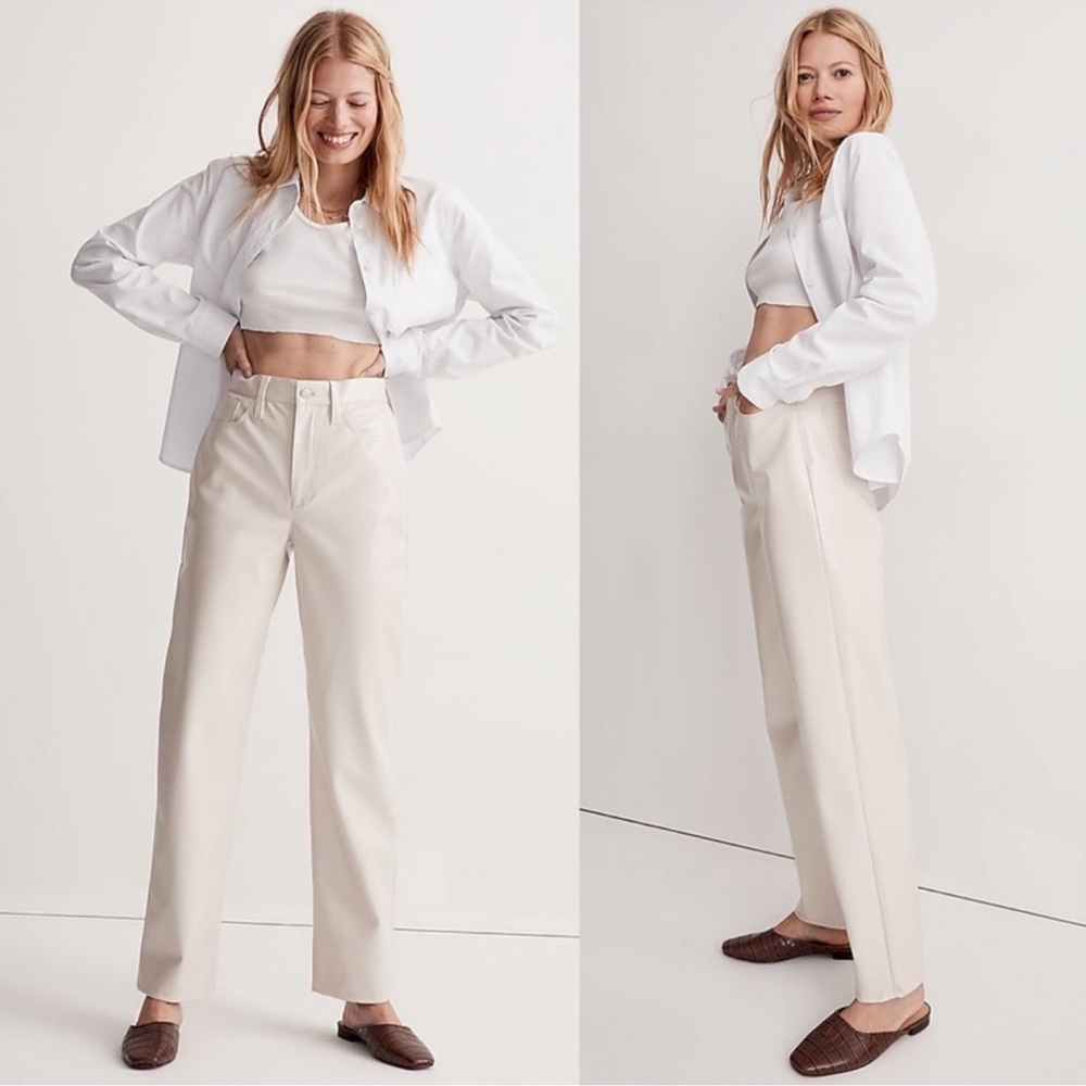Madewell The Perfect Vintage Straight Jean In Faux Leather | Cream